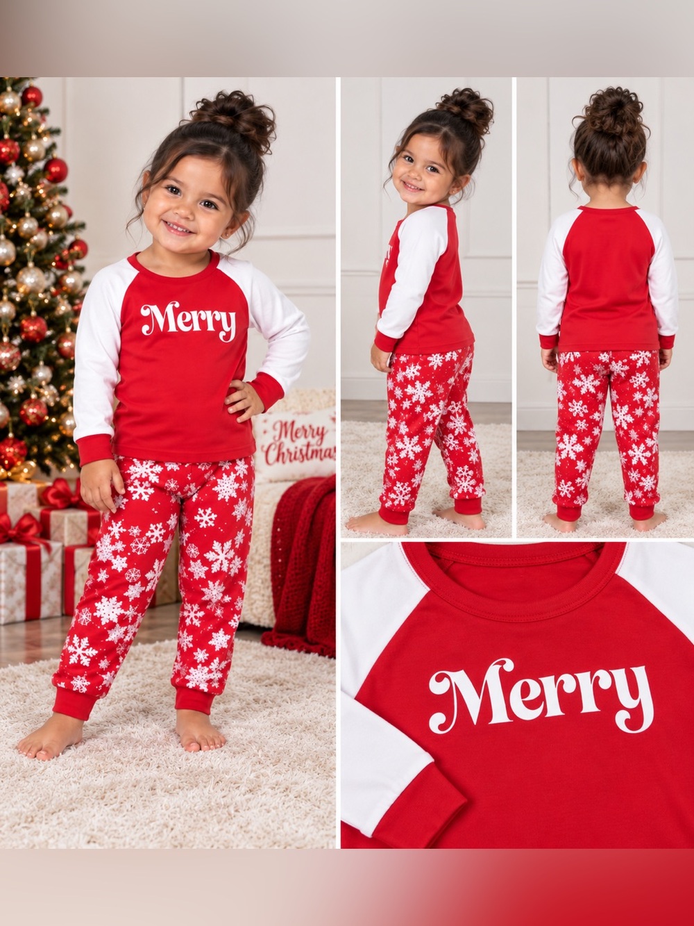 9240 - NWT Kids 2T/3T Macy's "Family PJ's" Merry Snowflakes Pajamas Set